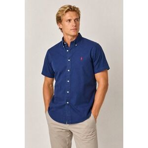 Ralph Lauren Classic Fit Button Down Shirt Navy Blue Pony Logo Mens M